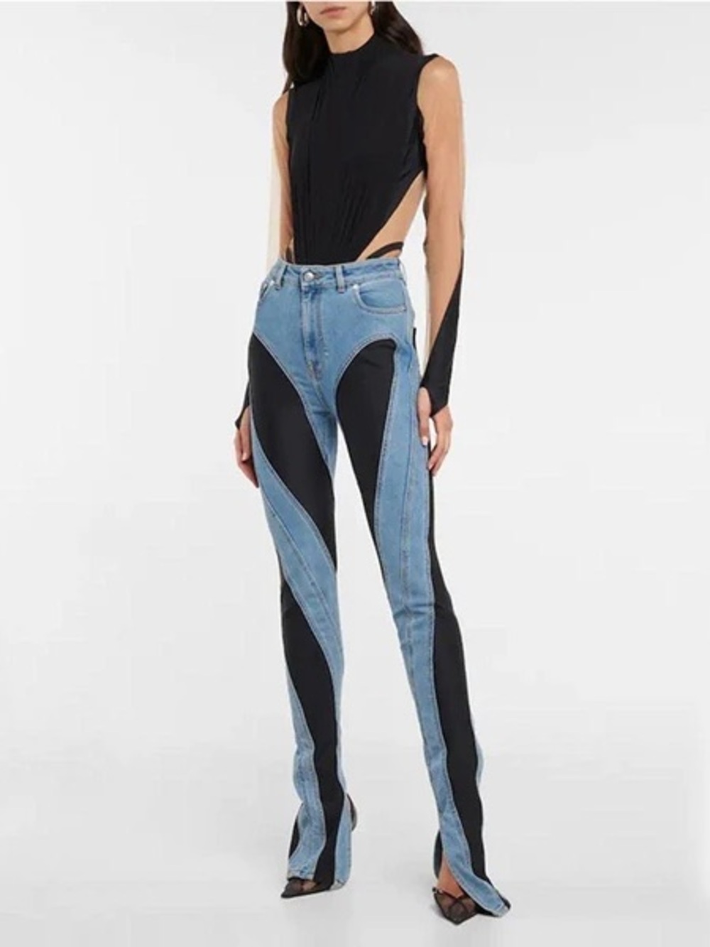 Dream Architect Light Blue and Black Curved Panel Skinny Jeans